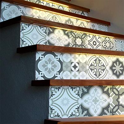 6 Adhesive Stickers for Staircase Tiles | Cement Tile Riser Sticker – Tile Riser Stickers – Azulejos – 15 x 105 cm – 6 Strips