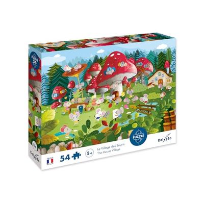 Calypto 3907803 Mäusedorf, 54 Teile Puzzle mit Soft-Touch, Kinderpuzzle mit großen Teilen und samtiger Oberfläche inkl. Puzzleposter, für Kinder ab 5 Jahren, Märchen, Tiere, Wald