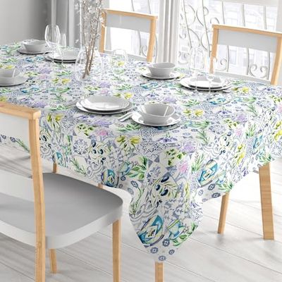Comart, Colours, 100% Polyester Anti-Stain Tablecloth for Table, Kitchen, Printed Tile, Diameter 150 cm
