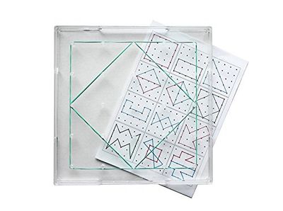 WISSNER Geobrett Square 15 x 15 cm, stapelbar, genomskinlig med gummiringar och 12 mallar