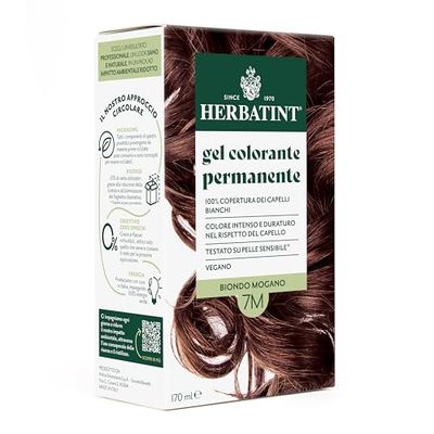 Herbatint Gel Colorante Permanente per Capelli 7M Biondo Mogano - 170 ml | Senza Ammoniaca, 100% Copertura Capelli Bianchi | per Pelli Sensibili, con 8 Estratti Naturali Bio