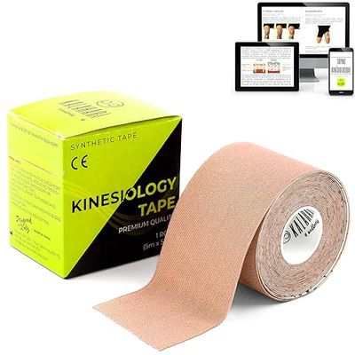 KALAHARI 1 x Bande de Kinésiologie Professionnelle Plus E-Book d’Applications en Français - Syntethic Kinesio Tape pour Plus d’Adhérence et d’Imperméabilité à l’Eau et à la Sueur - (5cm x 5m) CUIR