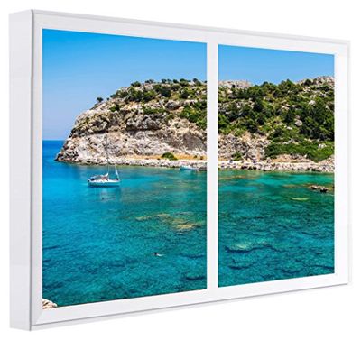 CCRETROILUMINADOS Baie de Rhodes Grèce Tableaux décoratifs Fenêtre Bricolage avec lumière, Bois, Multicolore, 80 x 60 x 6.5 cm