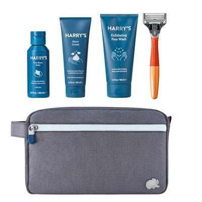 Harry's Essentials Gifting Bundle - Men's Razor + Shaving Cream + After Shave Balm + Face Wash, Harry's Razors use 5 Blade Design for Smoother Shaving, Travel Shaving Set for Men