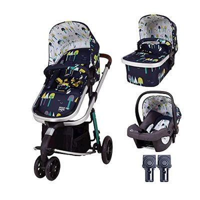 Cosatto Giggle Système de voyage 3 en 1, de la naissance à 18 kg, landau, poussette, nacelle et siège auto 0+, léger, compact et facile à plier, comprend une housse de pluie gratuite (encre sauvage)