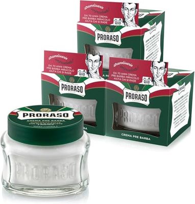 Proraso Crema Pre Barba Rinfrescante, 3 x 100ml, Crema barba pre-rasatura rinfrescante e tonificante con Olio d'Eucalipto e Mentolo, Made in Italy