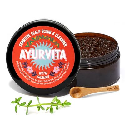 Ayurvita Brahmi Scrub & Cleanser – Deep Exfoliation & Cleansing – Best for Hair Care & Hair Growth - Instant Relief for Irritated Scalps – Restorating Ayurvedic Hair Exfoliator for Men & Women - 6.7oz