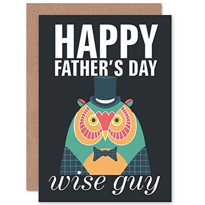 Wee Blue Coo Happy Fathers Day Wise Guy Owl Blank Greeting Card