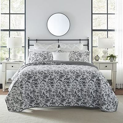 Laura Ashley Amberley Quilt Set, Cotone, Black, King