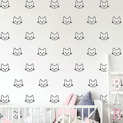 60 Stickers muraux têtes de chats - Stickers muraux enfants - Autocollants muraux chambre enfant - 40x40cm - Noir
