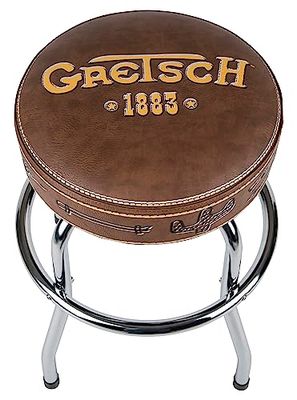 Gretsch "1883" Barstool, Perfect for Guitar Players and Fans, Matte Yellow Gretsch Logo Barstool, Foam Padded, 24", Brown