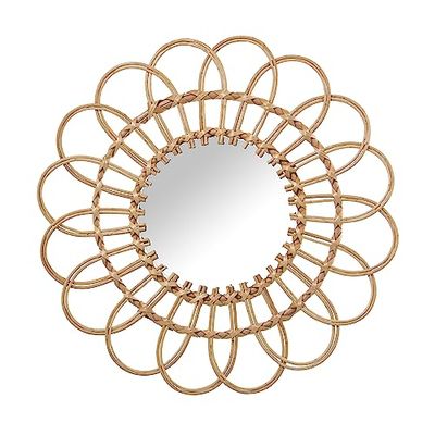DRW Miroir Mural Rond en Osier Naturel 46x46x2 cm