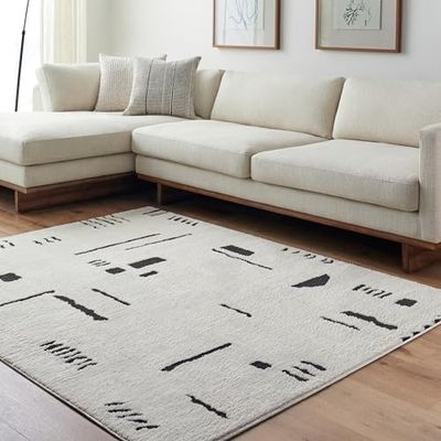 Livabliss Kobe Tappeto Salotto Moderno Astratto Tappeto Soggiorno, Camera da Letto, Pranzo Moderni Tappeti Effetto Marmo, Morbido e Pelo Corto, Ampio 160x213 cm, Crema e Nero