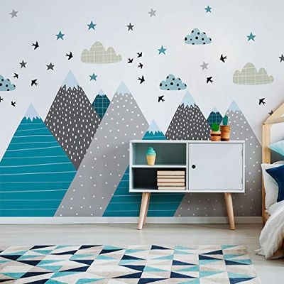 Adesivo da parete per bambini, motivo: Montagne, Scandinave, per camera del bambino, 70 x 140 cm