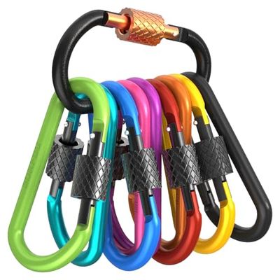 SURFOU 10pcs Moschettone Portachiavi, Moschettoni Arrampicata Carabiner, Moschettone a Vite Multiuso Tipo D Alluminio per zaini, campeggio, tenda, viaggi, pesca, guinzagli per cani, portachiavi