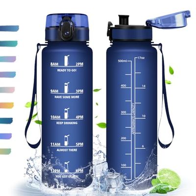 Borraccia, 500ml, Borraccia Sportiva, Borraccia Motivazionale, Senza BPA, Bottiglia Acqua per Sport, Fitness, Yoga, Scuola, Ufficio