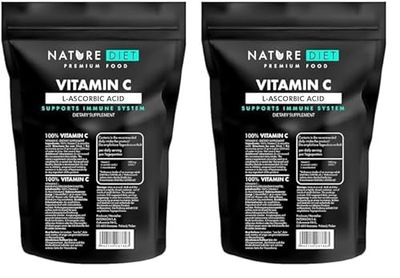 Nature Diet - Vitamine C | Poudre | Acide L-ascorbique | Antioxydant - 500 g (Lot de 2)