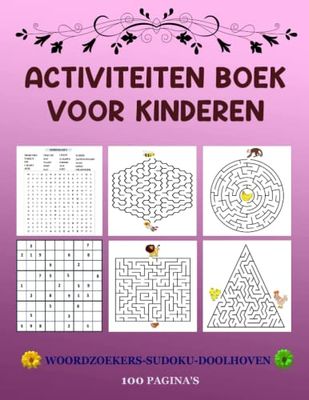 Activiteiten boek voor kinderen: Puzzel boek-Woordzoekers,Sudoku,doolhoven-met oplossingen.