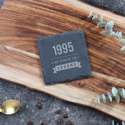 eBuyGB Engraved 1995 Year of The Legend Square Slate Coaster, 30th Milestone Birthday Gift for Men, Thirtieth Gift for Him