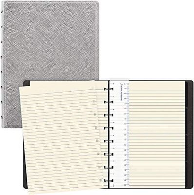 Filofax B115076U Hervulbaar Saffiano Metallic Notebook, A5 formaat, 112 Crème gekleurde verplaatsbare pagina's. Inclusief 4 indexen (een met zak) en pagina marker, Zilver