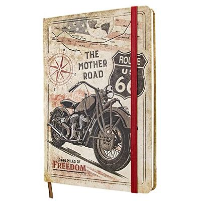 Nostalgic-Art Retro notitieboek, A5, Route 66 Bike Map – cadeau-idee voor Amerikaanse fans, Bullet Journal gestippeld, vintage design