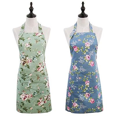Saukore Vintage Floral Aprons for Women, 2 Pack Kitchen Cooking Aprons with 2 Pockets, Cute Baking Gifts for Bakers - Birthday Housewarming Gifts for Mum Wife Sister Aunt Grandma