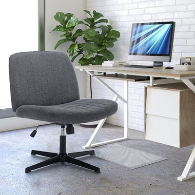 COLAMY Brede bureaustoel, gevoerde armloze bureaustoel, draaibare thuiskantoorstoel, 115 graden kantelfunctie, ergonomische computerstoel voor thuiskantoor, make-up, gaming (kruisvoet, donkergrijs)