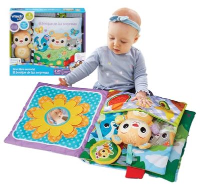VTech - Gran Libro sensorial El Bosque de Las sorpresas, Libro Grande de Tela, Interactivo, Elementos Móviles, Canciones y Melodías, Osito Separado, Regalo bebés +3 Meses, Versión ESP