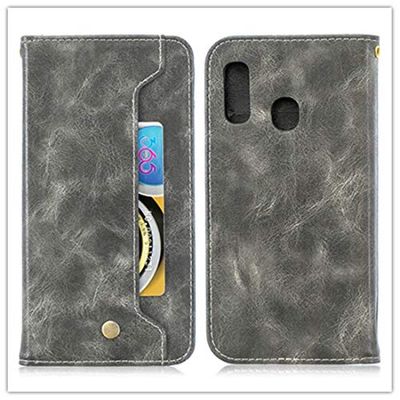 Carcasa de telefono for la Galaxia M20 Hebilla de Cobre Nappa Textura Horizontal de Cuero del tirón del Caso, con el sostenedor y Ranuras for Tarjetas y Monedero (Negro) (Color : Gris)