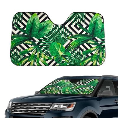 Avilia Thermal Car Windshield Sunshade - Ideal for UV and Heat Protection - Made of Durable and Waterproof Material - with Green Leaves Patterns Suitable for All Cars