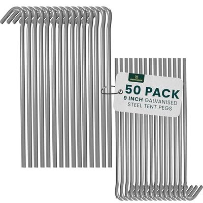 Green Haven Picchetti per tenda resistenti, confezione da 50 picchetti da 22,9 cm, in acciaio zincato, resistenti alla ruggine, per campeggio, gazebo, escursioni e attività all'aperto