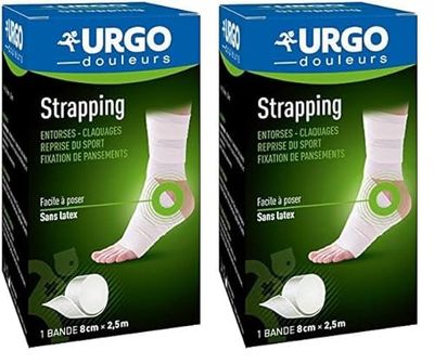 Urgo - Strapping - Bande élastique adhésive - Contention/Fixation de pansements - 1 bande 2,5mx8cm (Lot de 2)
