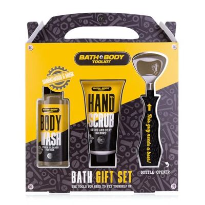 Accentra BATH + BODY TOOLKIT Set regalo per uomini con apribottiglie – Set per la cura da uomo con gel da bagno e doccia da 100 ml, 50 ml