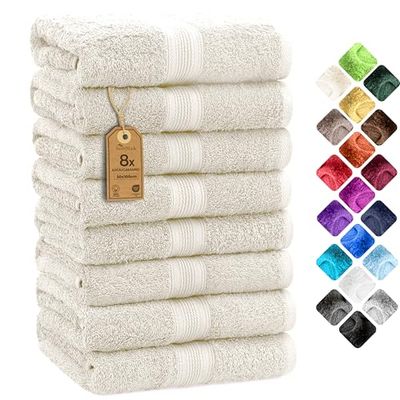 NatureMark Lot de 8 serviettes de toilette en tissu éponge, 100% coton, Nature/Crème, 50 x 100 cm