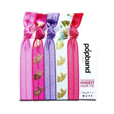 Popbands Hair Bands, Crease Free Hair Ties, Unicorn (Pack of 5)