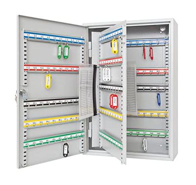 Wedo 10265037X sleutelkast (voor 150 haken, gepoedercoat plaatstaal 38 x 14 x 55 cm, veiligheidsslot inclusief 2 sleutels, haaklijst individueel verstelbaar) lichtgrijs