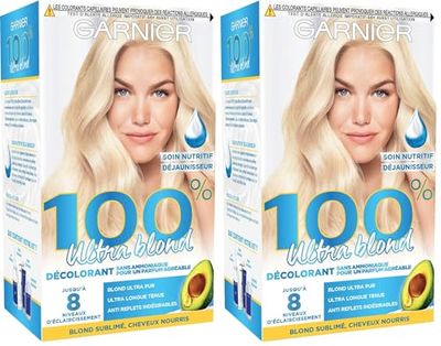 Garnier 100% Ultra Blond Kit de Décoloration Sans Ammoniaque - Éclaircissement Maximum - Effet Anti-Paille (Lot de 2)