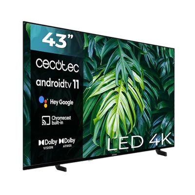 Cecotec TV LED 43" Smart TV A2-serien ALU20043S. 4K UHD, Android 11, ramlös design, MEMC, Dolby Vision, Dolby Atmos, HDR10, två 10 watt-högtalare, modell 2023