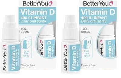 BetterYou Vitamin D 400 IU Infant Daily Oral Spray, Pill-Free Vitamin D3 Supplement for Children Under 3 Years, Pure and Gentle Formula, 3-Month Supply, Made in The UK, Flavour Free (Pack of 2)