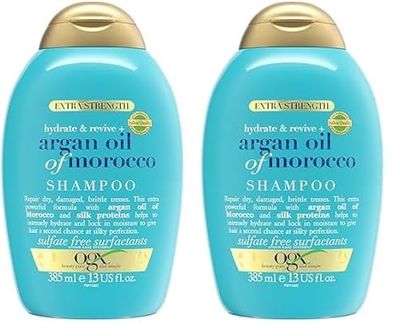 OGX Hydrate and Repair Argan Oil Shampoo for Dry, Damaged Hair 385ml (Pack of 2)