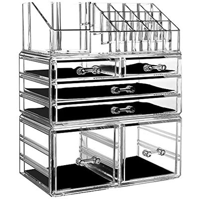 Cq acrylic Organizador de maquillaje para el cuidado de la piel, caja de almacenamiento apilable con 6 cajones para tocador, juego de 3