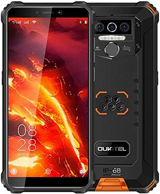 OUKITEL WP5 Pro Telemóvel Resistente, bateria de 8000 mAh, Android 10 Smartphone impermeável IP68, 4 luzes de Flash LED, hélio A25 4 GB 64 GB, 13 MP 2 MP 2 MP, reconhecimento Facial laranja