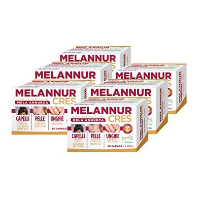 MelannurCres – Elisir per i Capelli – 60 Capsule – con Estratto di Mela Annurca Zinco Rame Selenio Biotina Astaxantina (Confezione da 6)