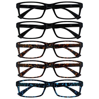 OPULIZE Reading Glasses Value 5 Pack Mens Womens Black Brown Blue Designer Style Readers RRRRR92-11223 +1.50