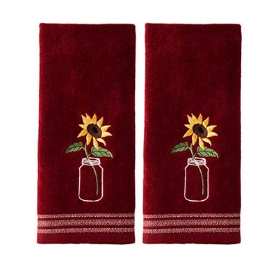 SKL Home by Saturday Knight Ltd Ensemble de 2 essuie-Mains Motif Tournesol dans Un Pot Bordeaux