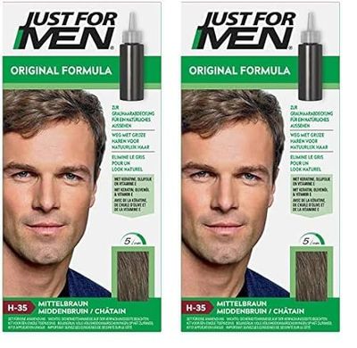 Just For Men Gel Colorant, Teinture Cheveux Châtain, Coloration Cheveux Homme, Couvre Les Cheveux Blancs Et Restaure La Couleur D'Origine Pour Un Résultat Naturel, Rapide Et Facile, H35 (Lot de 2)