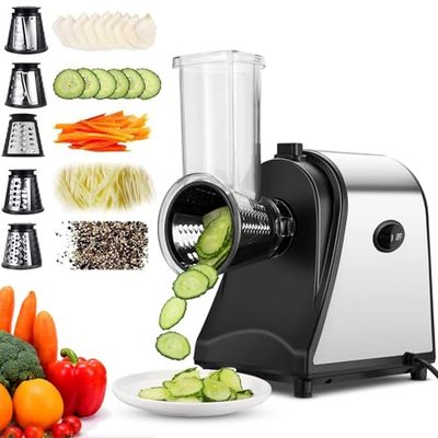 Meykey Tagliaverdure elettrica automatica per verdure, 250 W Taglia verdure in acciaio inox, con 5 lame coniche per verdure diverse con controllo a un pulsante