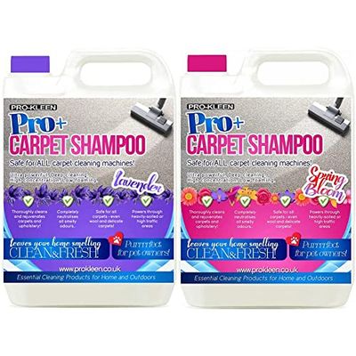 Pro-Kleen Pro+ Carpet and Upholstery Cleaning Solution Shampoo, 5L (Lavender) & Pro+ Carpet Shampoo and Upholstery Cleaning Solution – Pet Carpet Cleaner with Odour Removal(Spring Bloom)