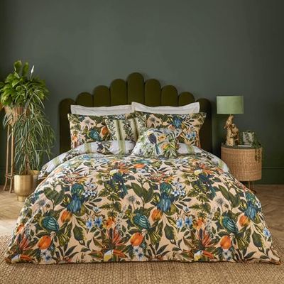 furn. Leilani Duvet Cover Set – Tropical Floral Rainforest Reversible Cotton Blend (Multicolour – King)