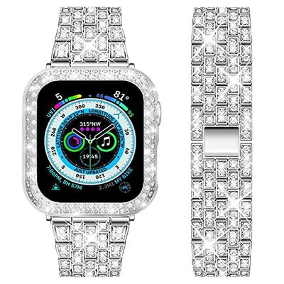 DEALELE Band Compatibel met iWatch Ultra 49mm, Bling Diamant Rhinestone Metal Armband met Beschermende Hoesje Case Vervanging voor Apple Watch Series 8 Ultra Women Men, 49mm, Zilver